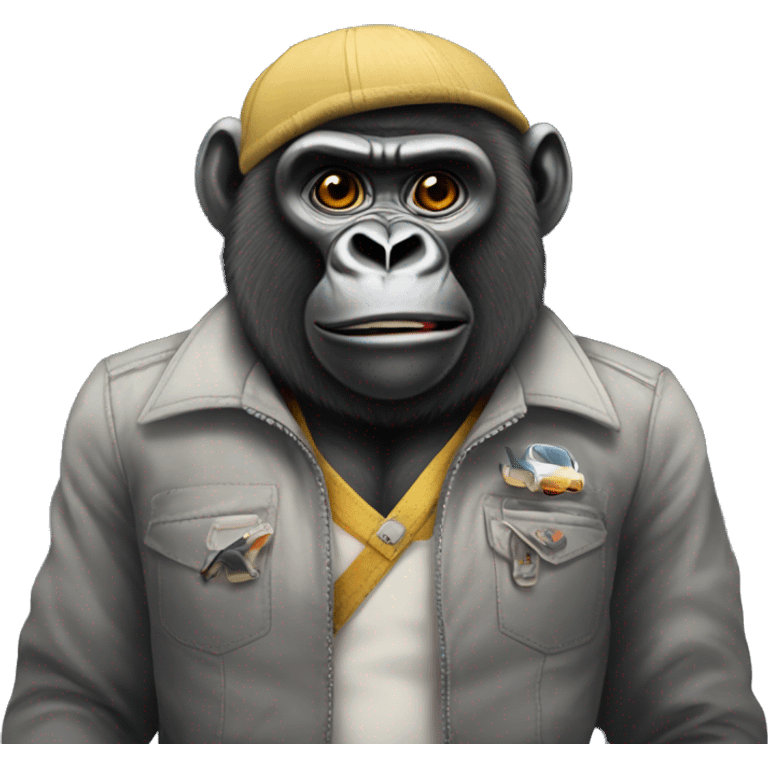 gorilla with human clothes in a aeroplane emoji