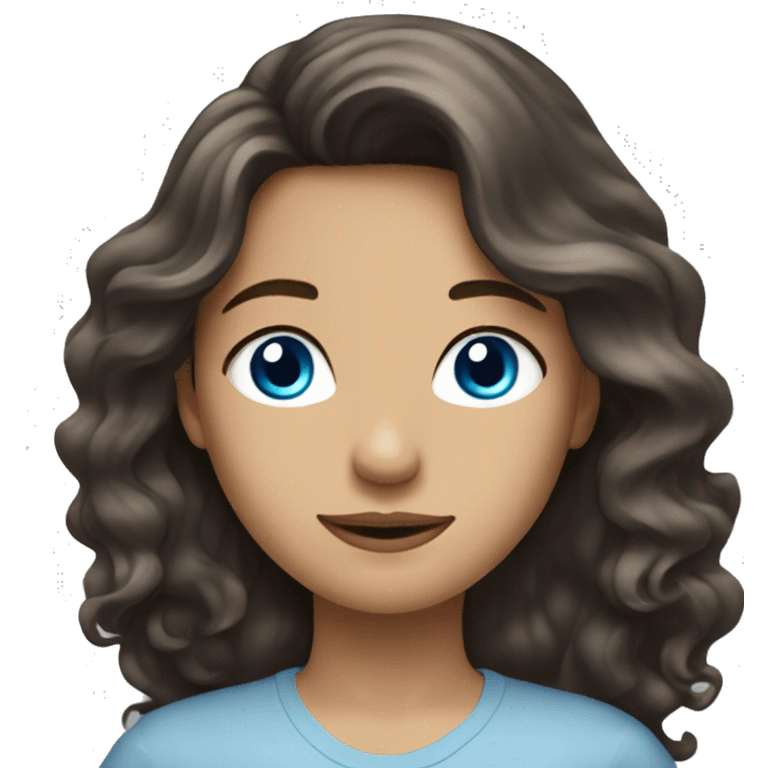 Brunette with long wavy hair and blue eyes and playlist scheme emoji