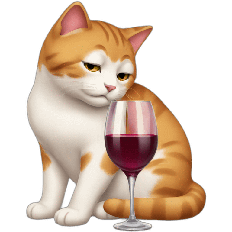 Exhausted cat with wine emoji