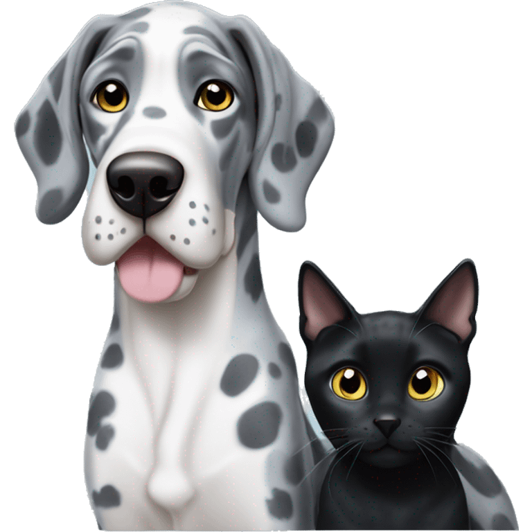 Blue Merle Great Dane and black cat emoji