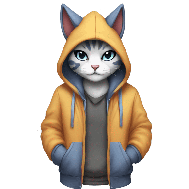 Anthro Sona Fakemon feline with a hoodie Full Body emoji