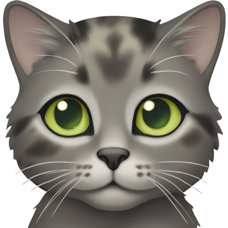 Grey muted tortoiseshell female cat with pale green eyes emoji