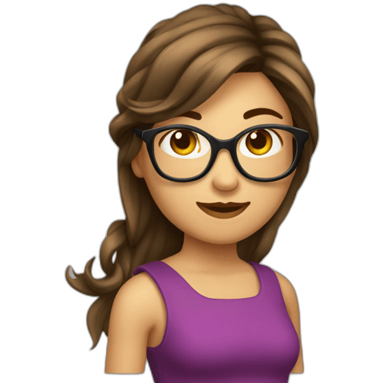 Fille cheveux détachés brune a lunette emoji