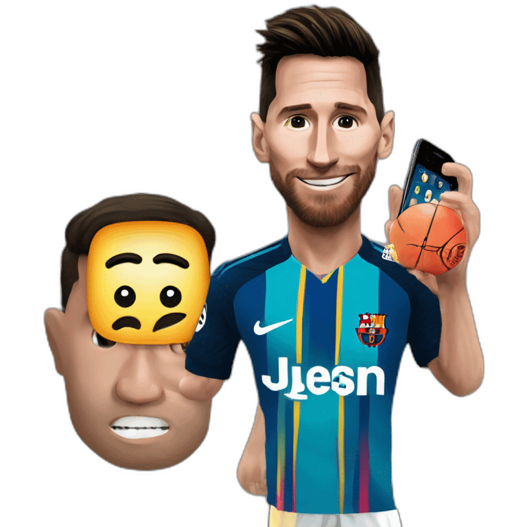 Messi con un telefono con una foto de cr7 emoji