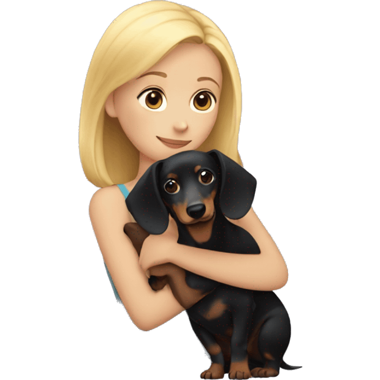 girl with half-blonde hair hugging a black dachshund emoji