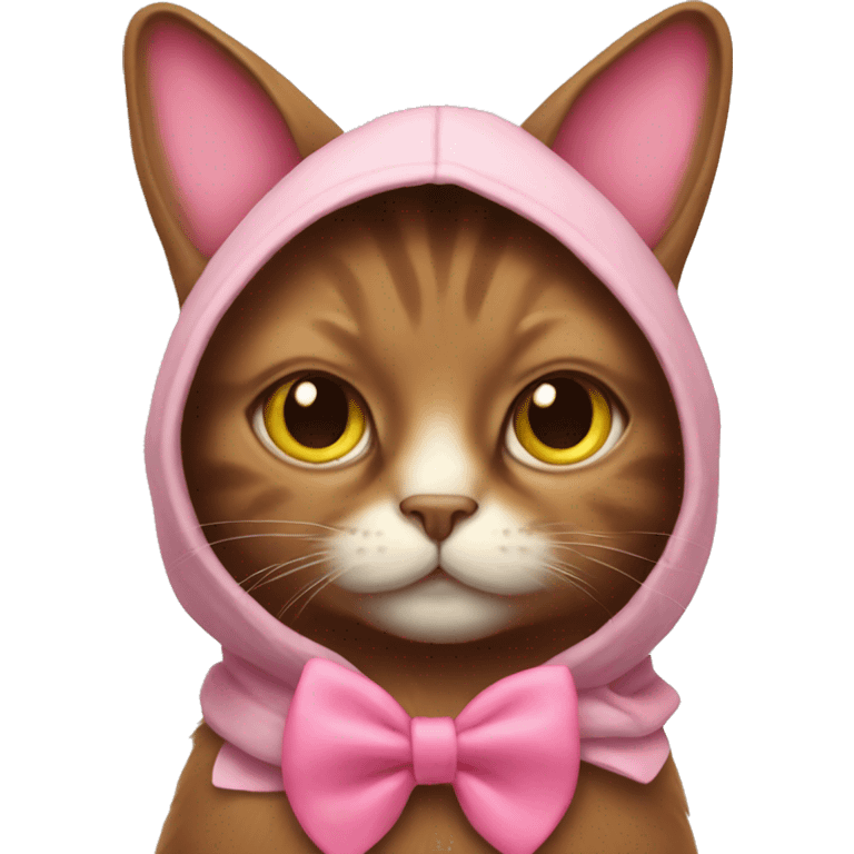 brown cat IN a bunny HOOD with pink bow tie emoji