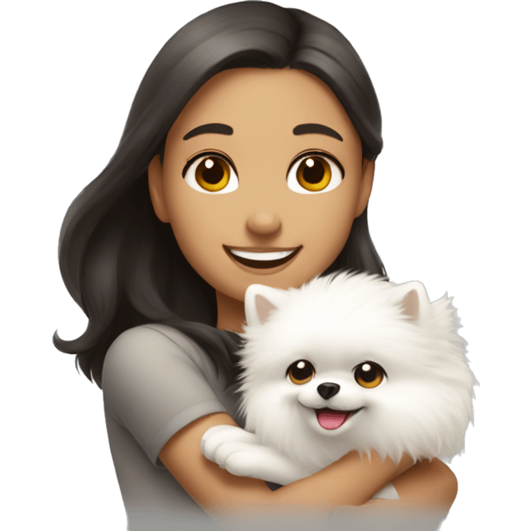 girl smiling hug white pomeranian emoji