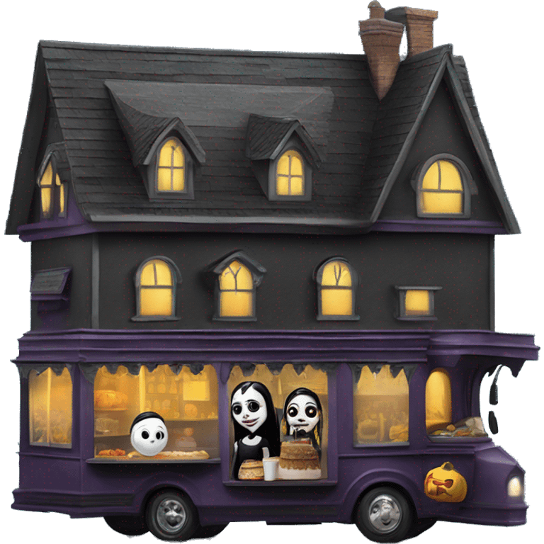 Reality Wednesday Addams haunted dream house on food truck  emoji