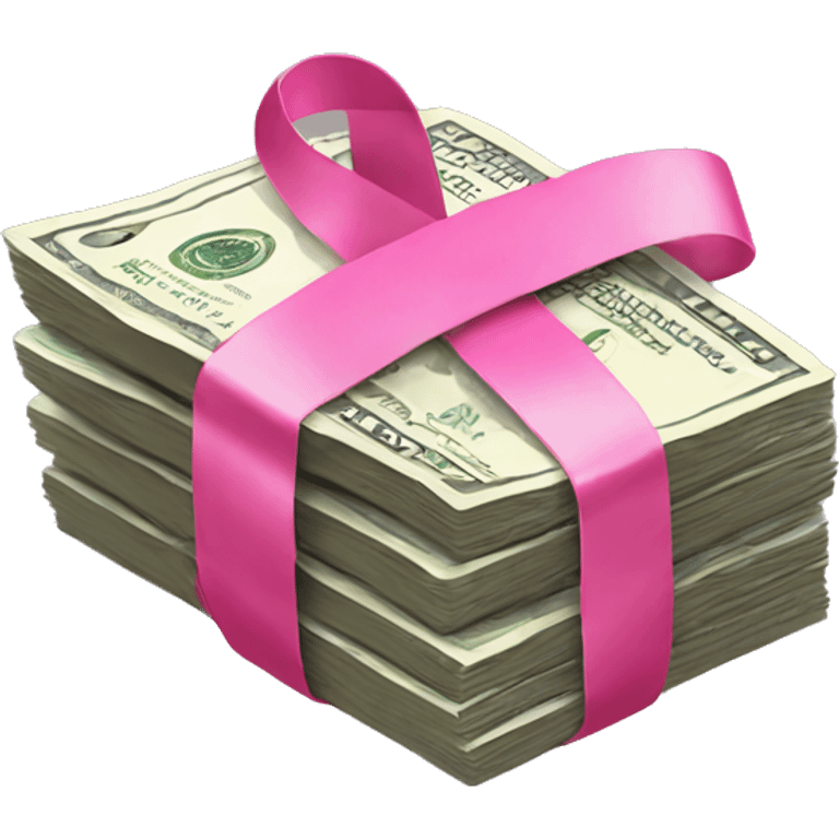 Stack of money with a pink ribbon emoji