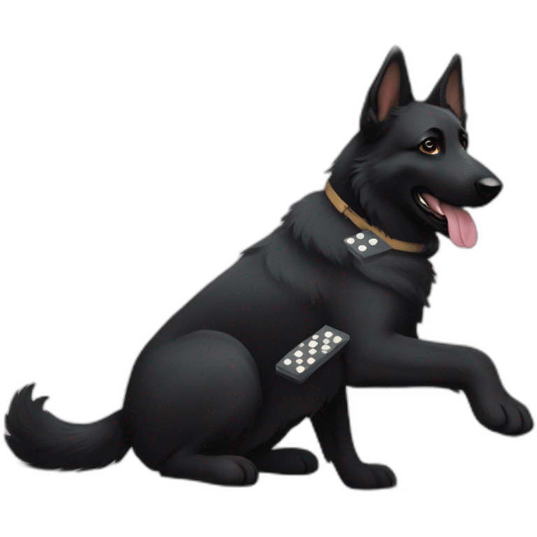 Black german shepherd playing dominoes emoji