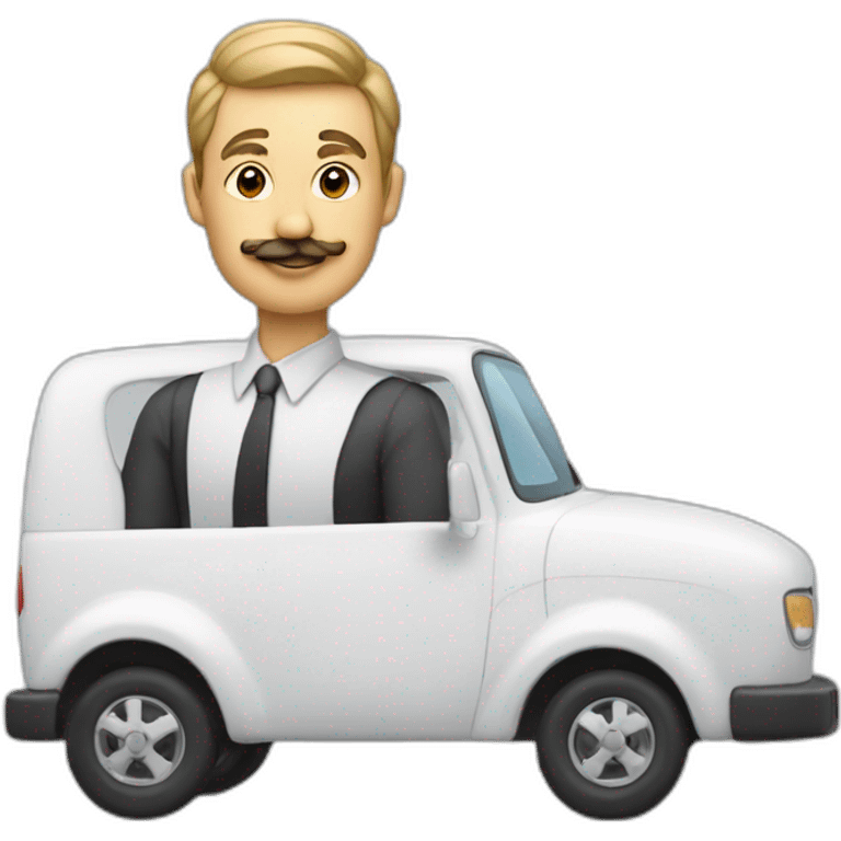 Un homme avec une moustache dans une camionette blanche emoji