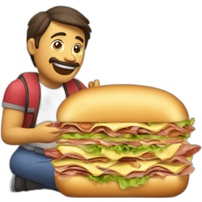 Un calvo comiendo un súper sandwich emoji