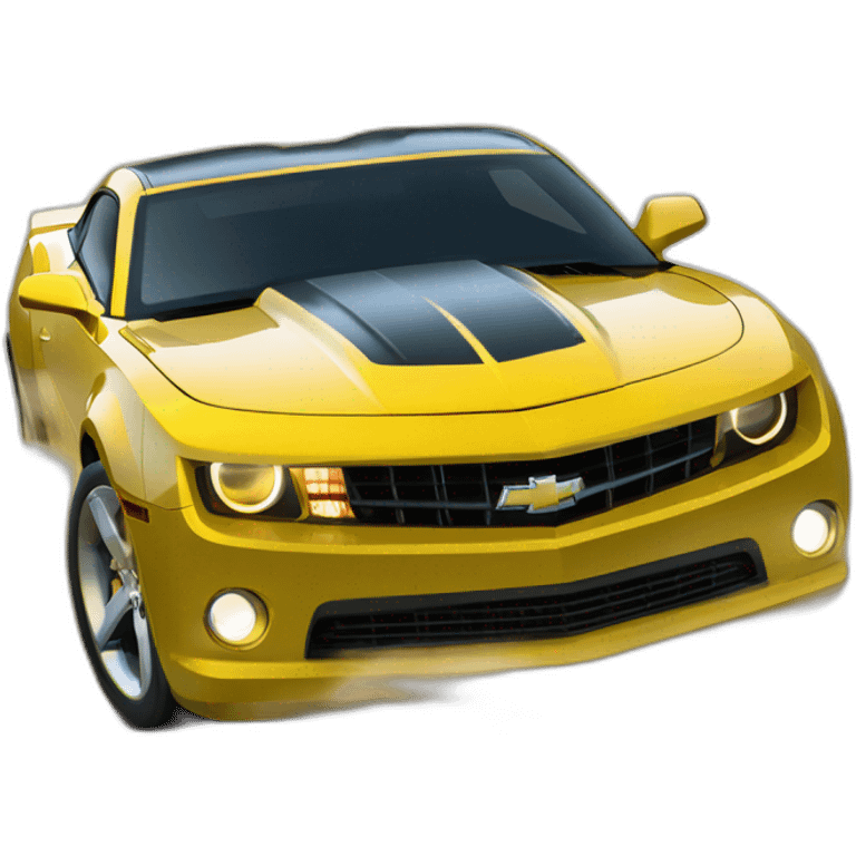 Yellow 2010 Chevrolet Camaro with wheels spinning emoji