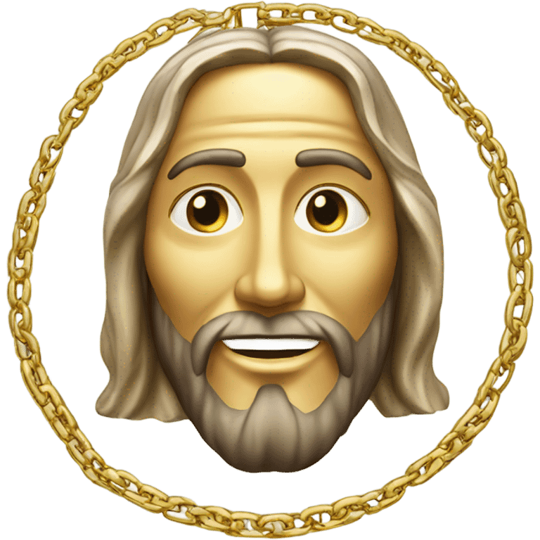 A gold chain attached to a gold and platinum medallion with the face of Jesus smiling. emoji