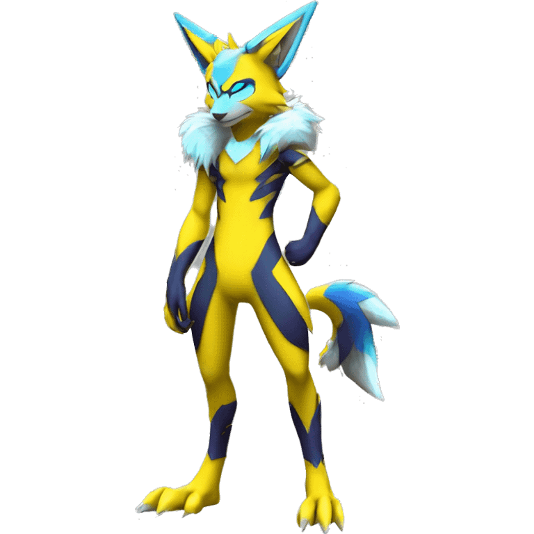 Shiny Colorful Anthro Edgy Cool Zeraora-Renamon-Pokémon-Fakémon with neon markings Full Body Detailed High Quality  emoji