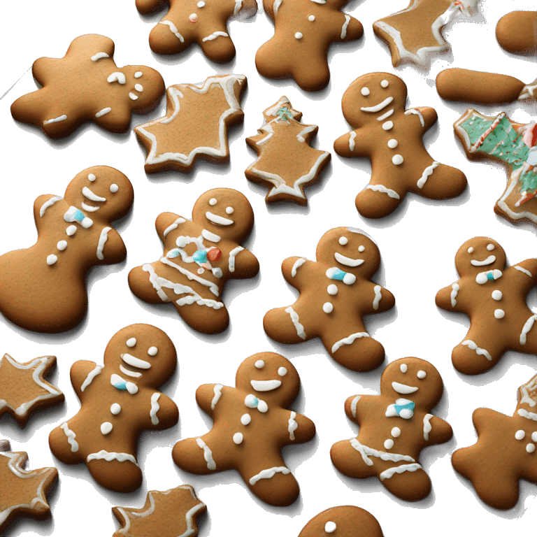 Realistic Christmas gingerbread cookies laid out on metallic silver baking tray. emoji