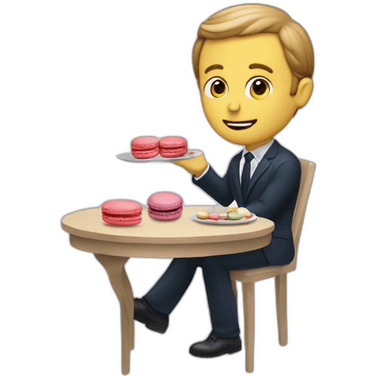 Macron en train de manger un macaron emoji