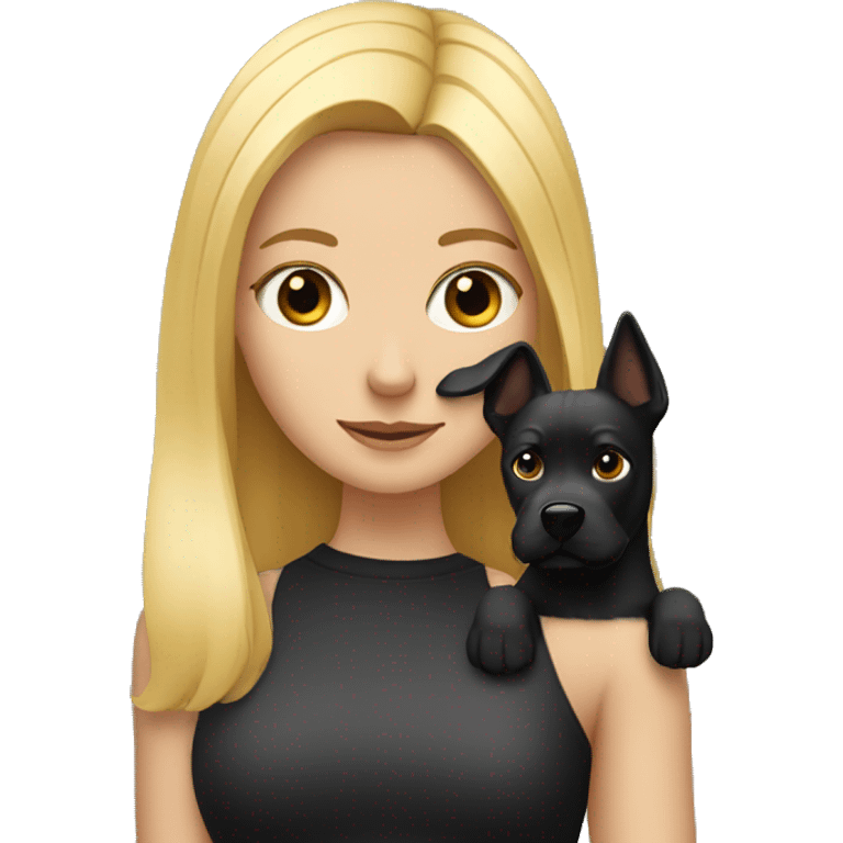 Blonde girl with black dog with pointy ears emoji