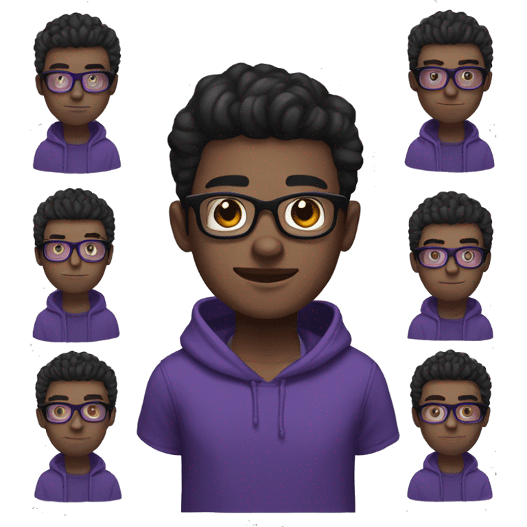 23 year old man white skin, glasses black hair, violet hoodie emoji