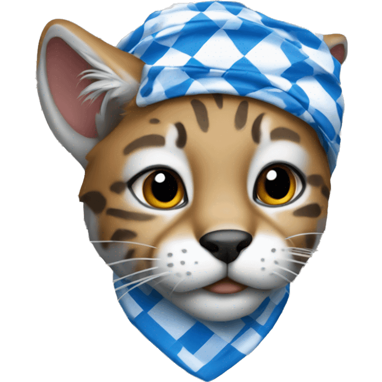 bobcat wearing blue and white checkered bandana emoji