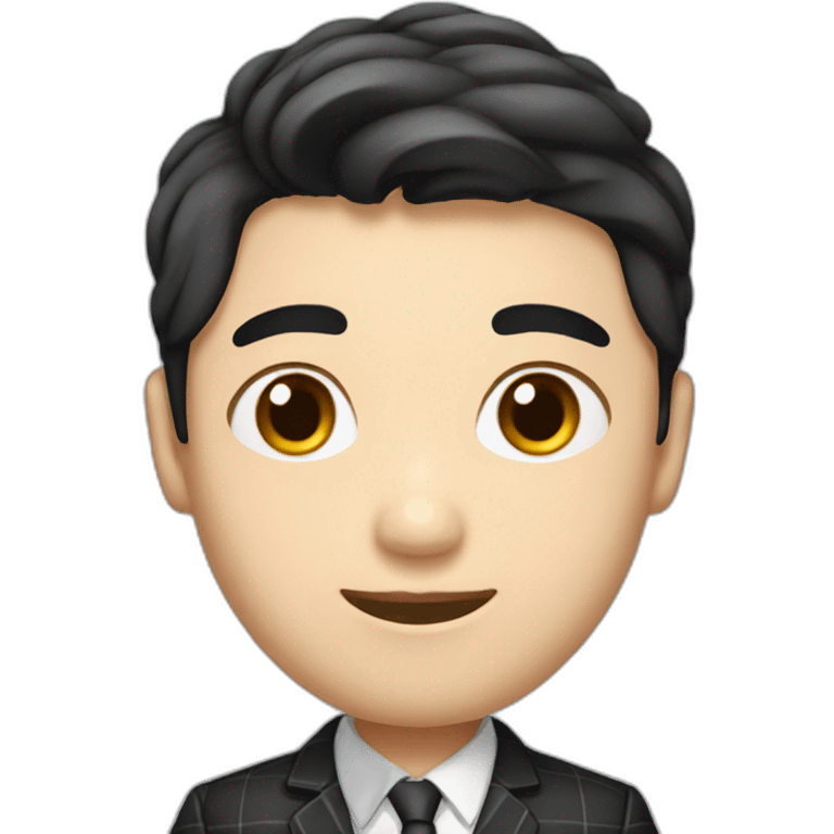 Asian guy with korean black hairstyle wearing black checkered suit emoji