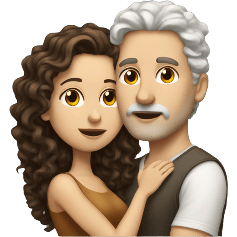 White Man with brown hair kissing white woman with long dark curly hair emoji