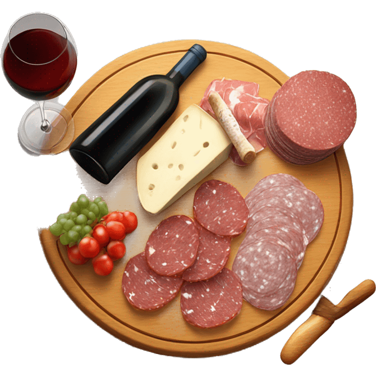 charcuterie board with salami and wine  emoji