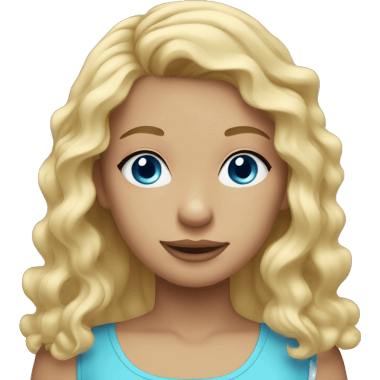 girl with blonde hair wavy hair a head band and blue eyes emoji