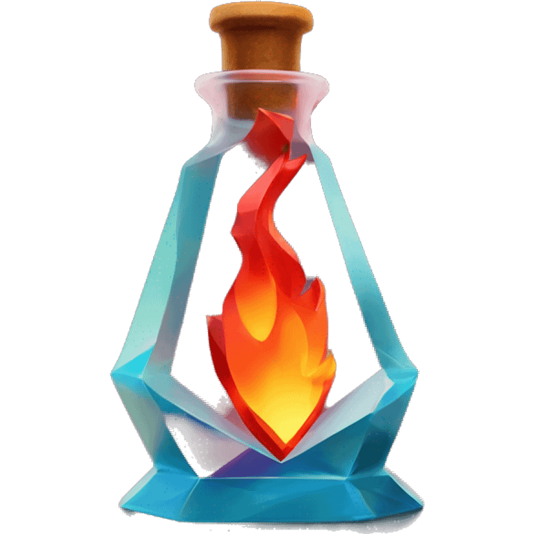 flame in a bottle sculpture symbolizing Sagittarius with a geometric, faceted design. The symbol is standing upright with angular and disney features. The vibrant red flame colors highlights the sharp edges and planes. emoji