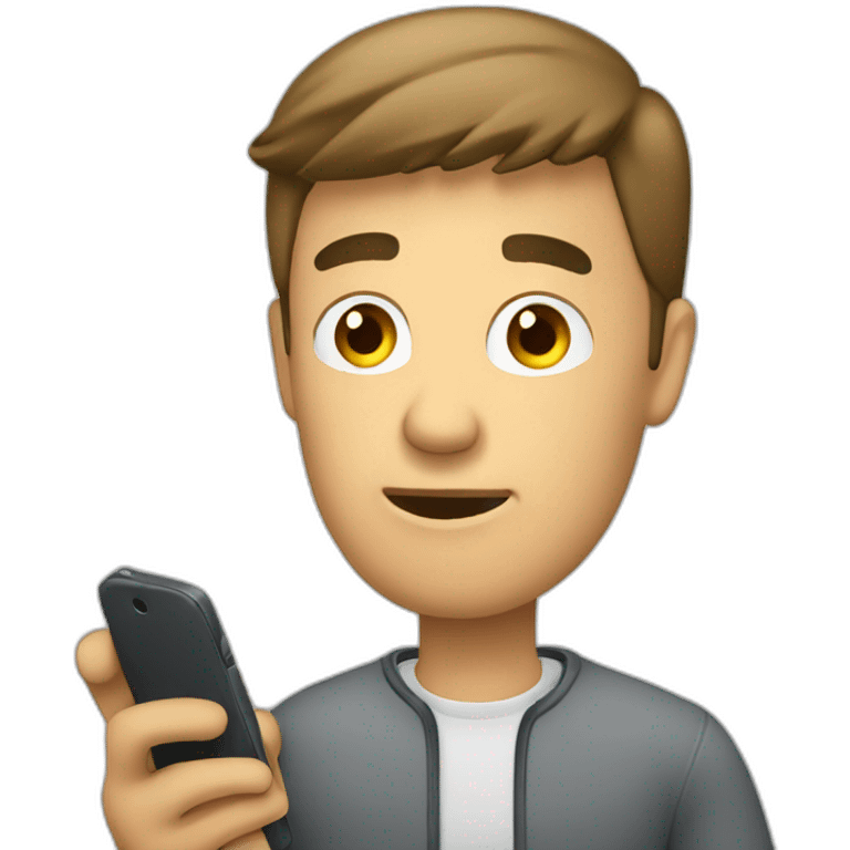 A man talks to his mobile phone sideways emoji