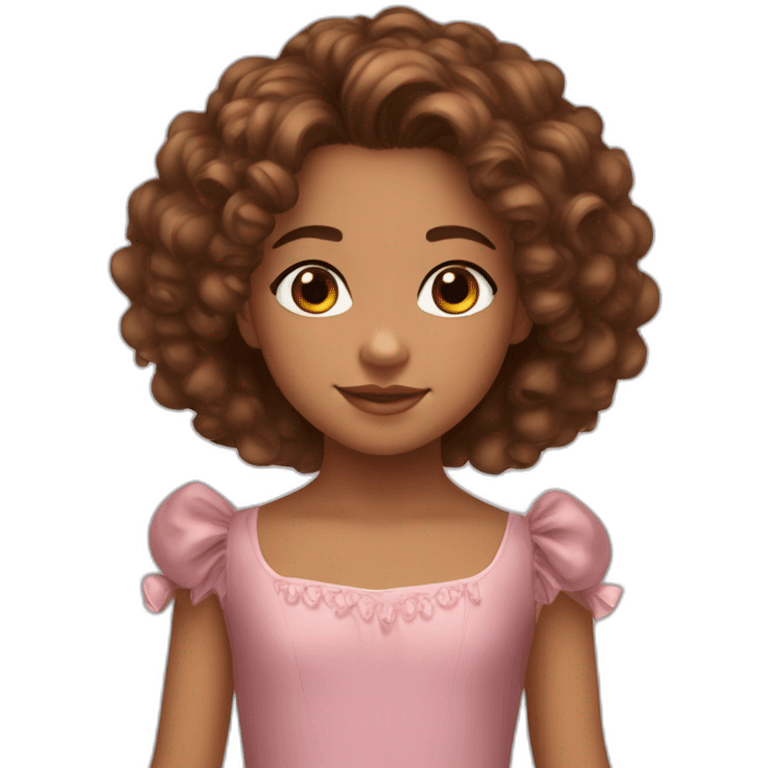 Girl, brown curly long hair, light brown skin, 7 years old, brown round eyes, ballerina costume emoji