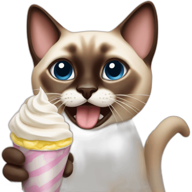 A Siamese cat eating whipped cream emoji