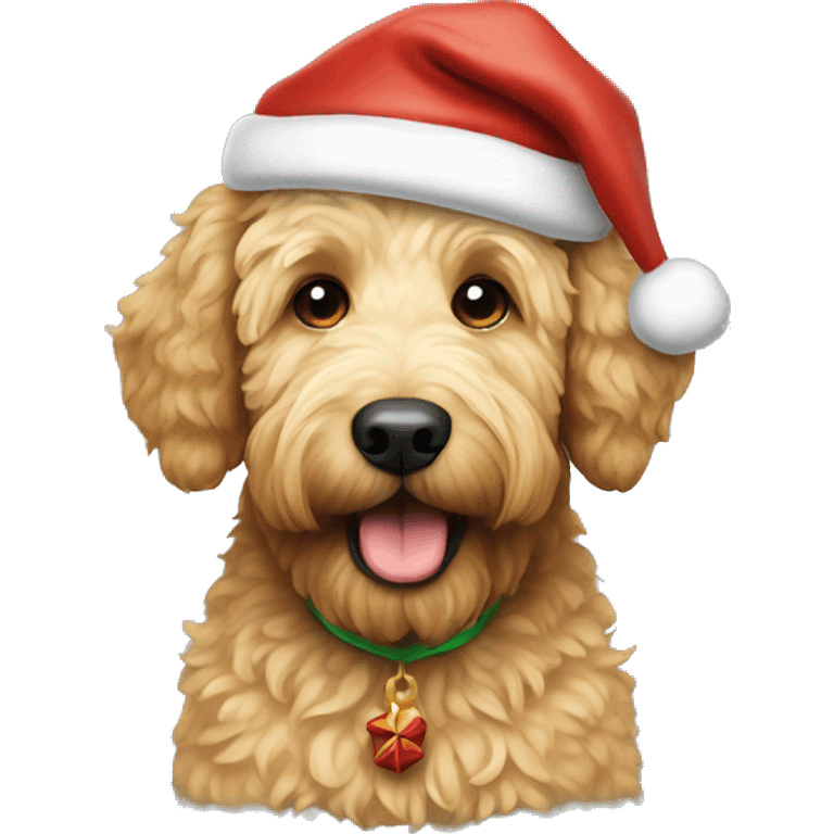 golden doodle dog with a santa hat  emoji