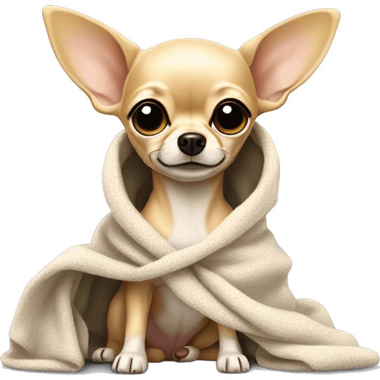 Blonde chihuahua (no white markings) with short hair, big ears, and long legs wrapped in a blanket emoji