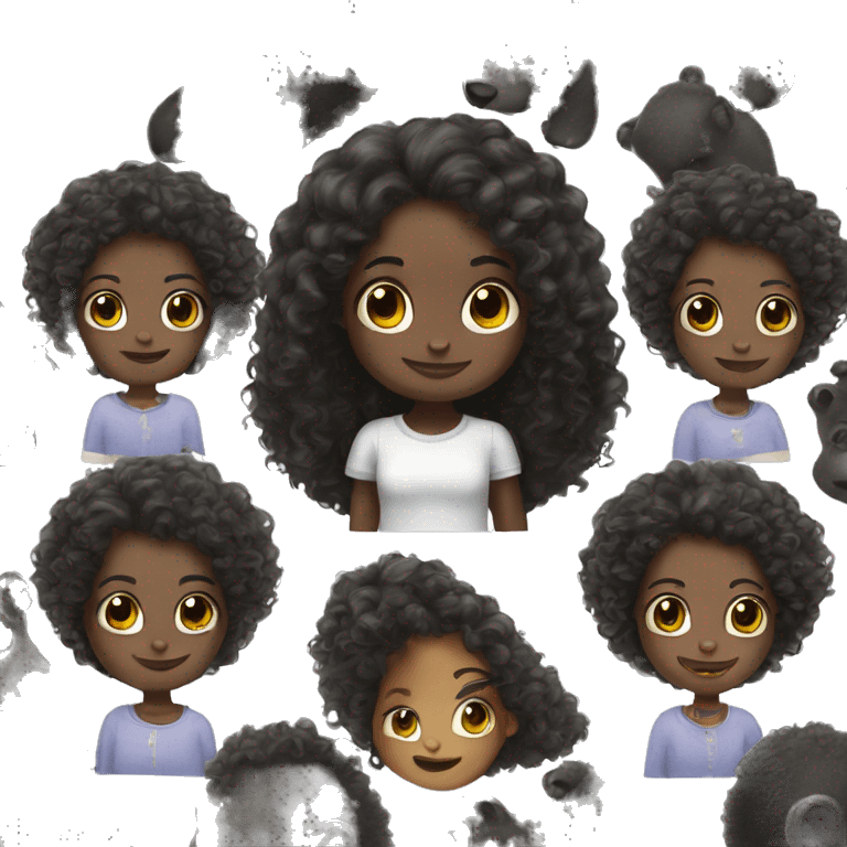 Long curly haired dark skin girl with cute panda emoji