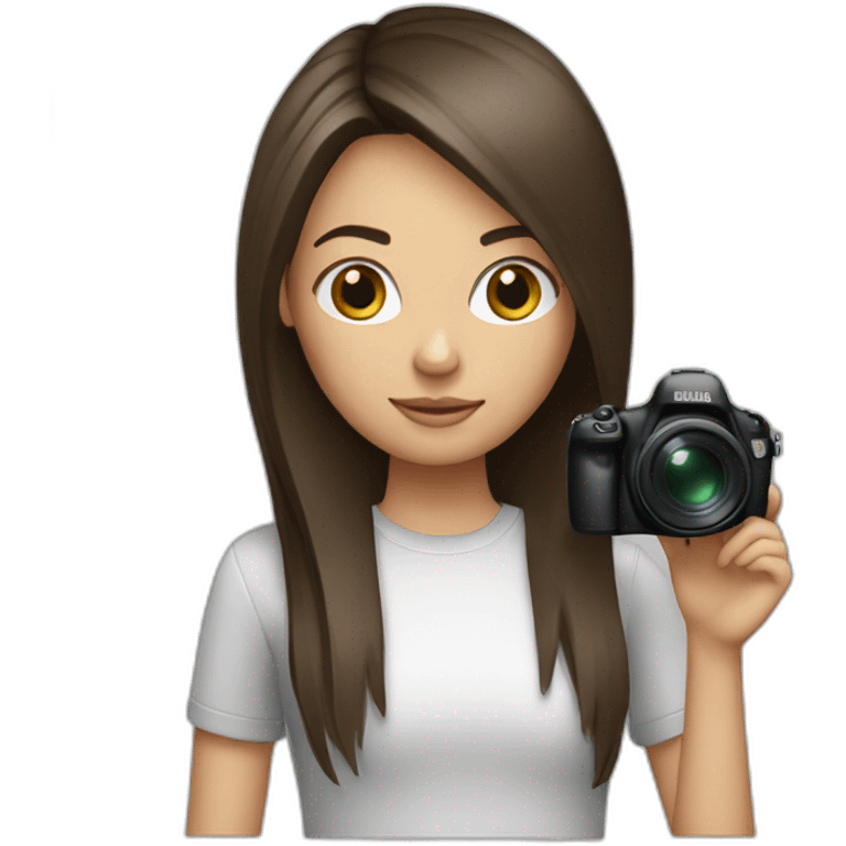 Brunette girl with straight hair with a camera emoji