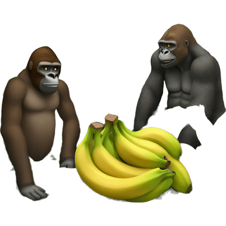 Harmonious scene with yellow banana, green plants, and brown gorilla emoji