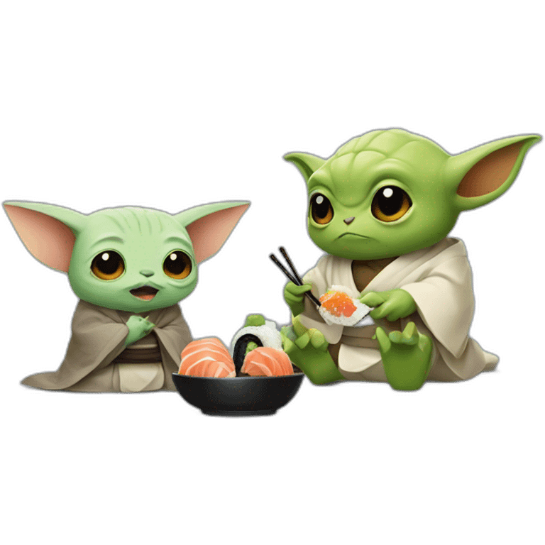 Pikashu and Yoda eat sushi emoji