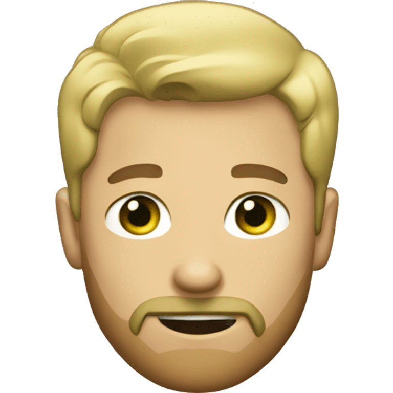 The man is blond with short hair, one eye is gray, the other is green, and his beard is light brown emoji