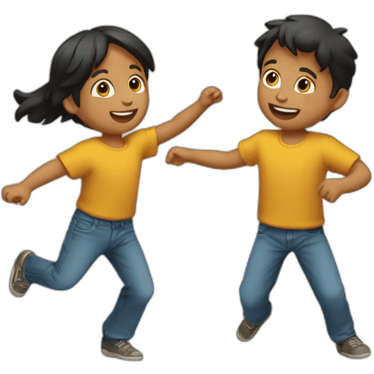 Dos niños bailando con los brazos en alto emoji