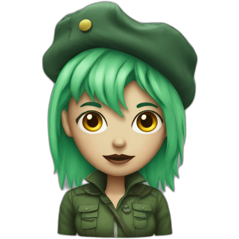 zombie woman with green hair and a green ushanka emoji