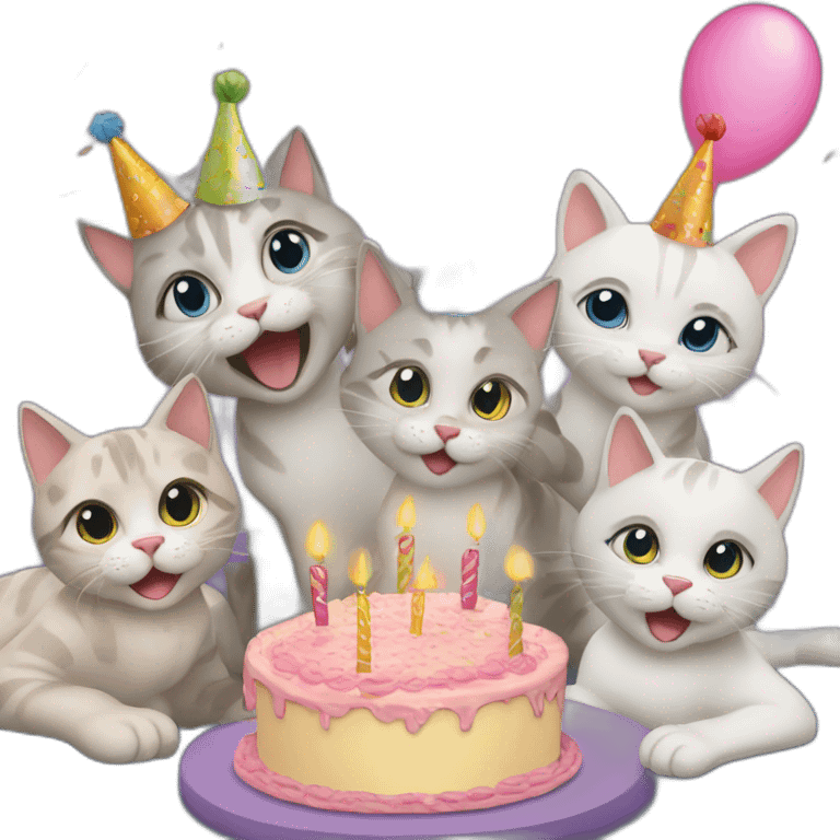 six cats birthday party emoji