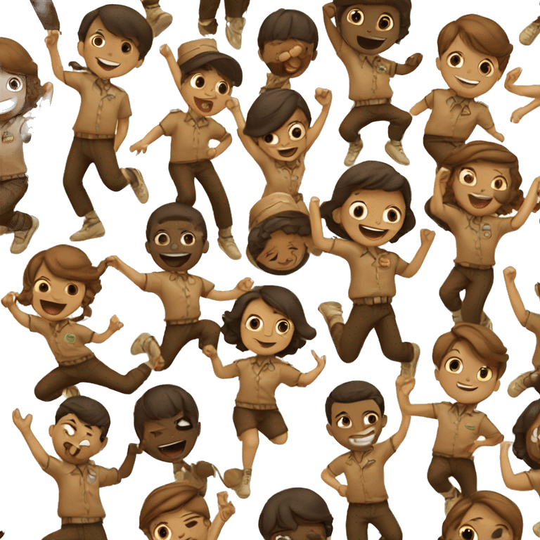 some boys and girls in brown uniforms dancing emoji