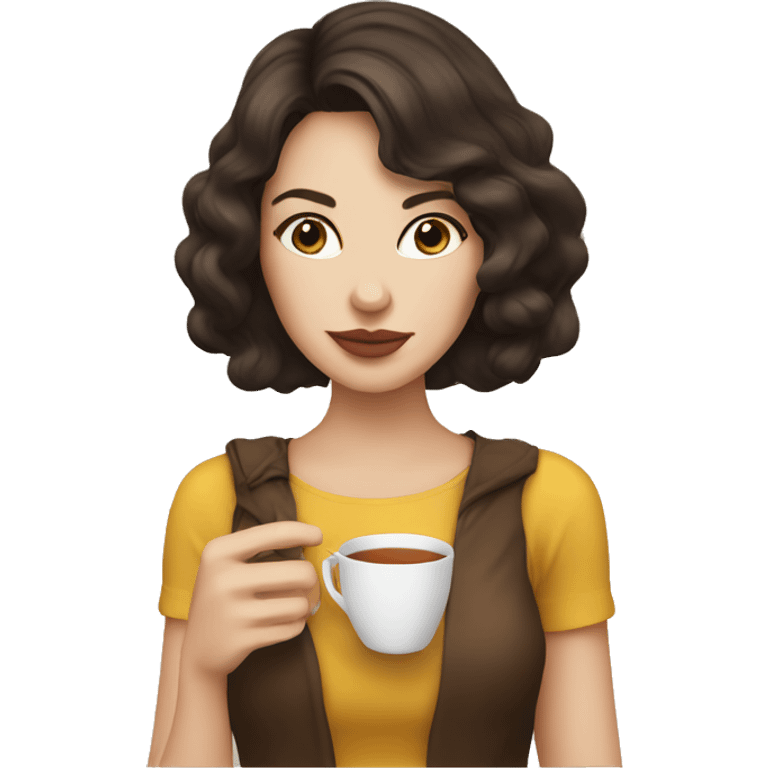 Brunette girl sipping tea white skin emoji