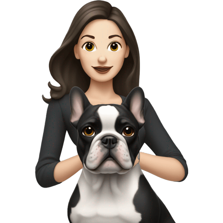 brunette white lady with black french bulldog emoji