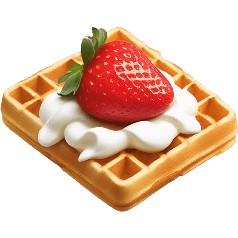 square waffle with dollop of whipped cream and strawberries on top emoji