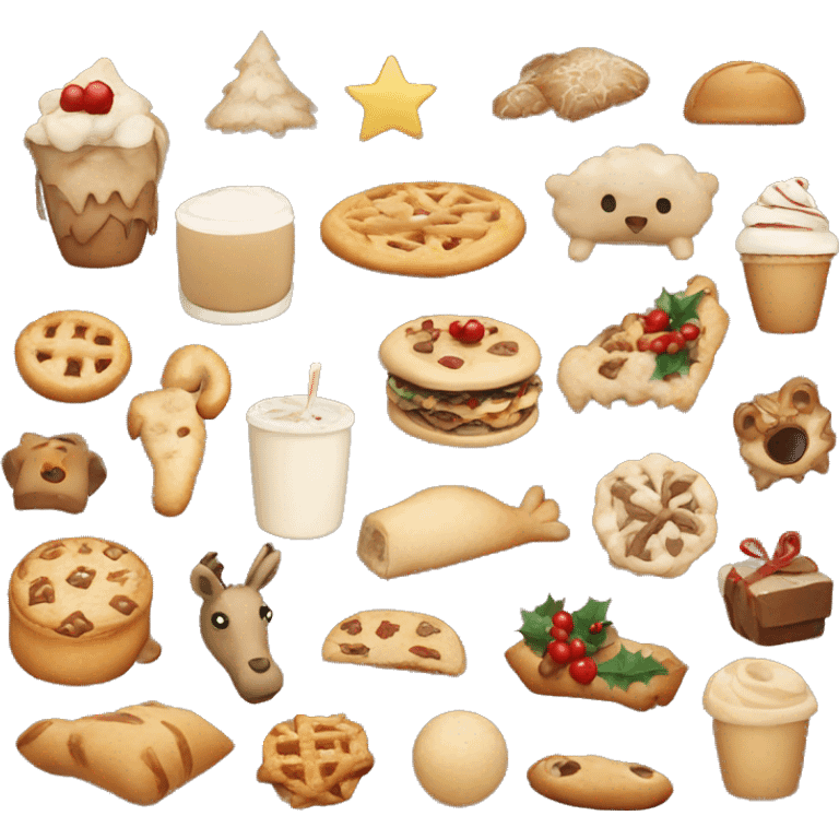 Beige and aesthetic food, christmas things and animals emoji