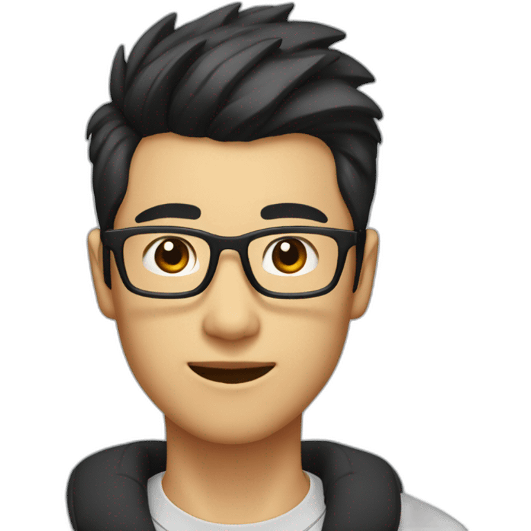 25 year old Asian male with glasses and pompadour hair emoji