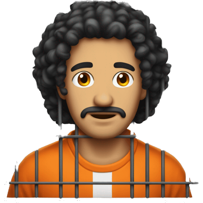 an italian man behind jail bars with an orange jumpsuit on and curly black hair emoji