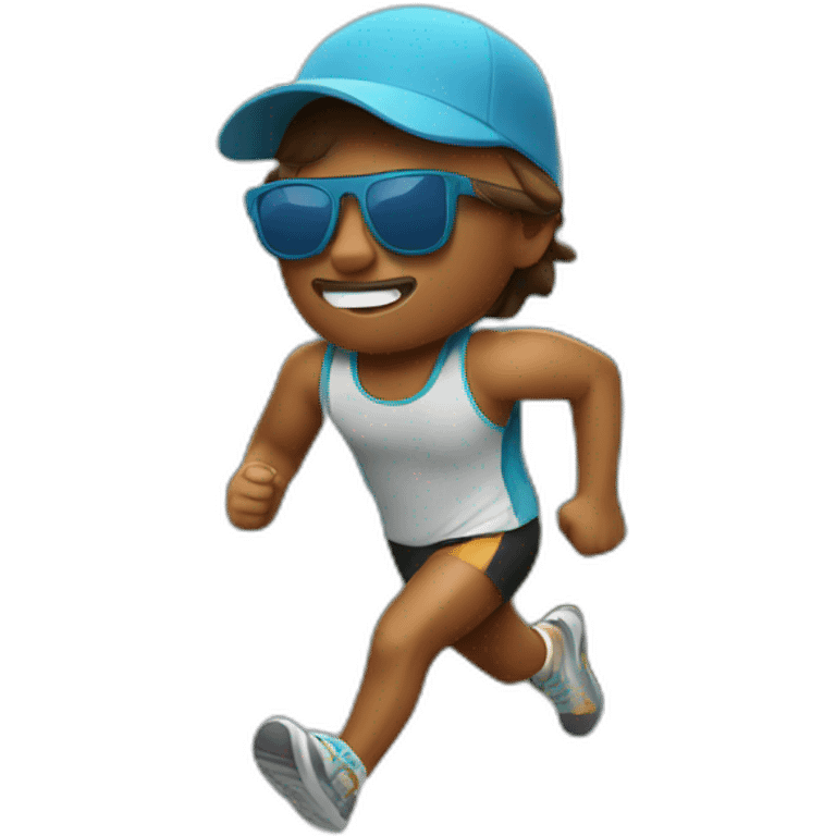 running on the mountains wearing a cap and sunglasses emoji